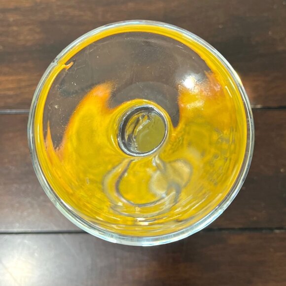 Art Glass Trumpet Candle Holder Swirled-Stem Flared-Rim Flower Orange Clear - Picture 3 of 5